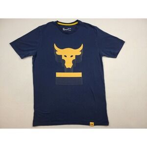 Under Armour Project Rock Bull Athletic Fit Shirt Mens Small Blue Yellow Workout